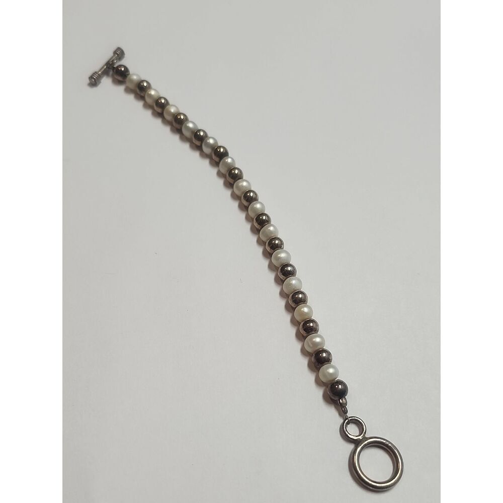 Silpada 925 Sterling Silver Bead Freshwater Pearl Bead Toggle Bracelet B0372